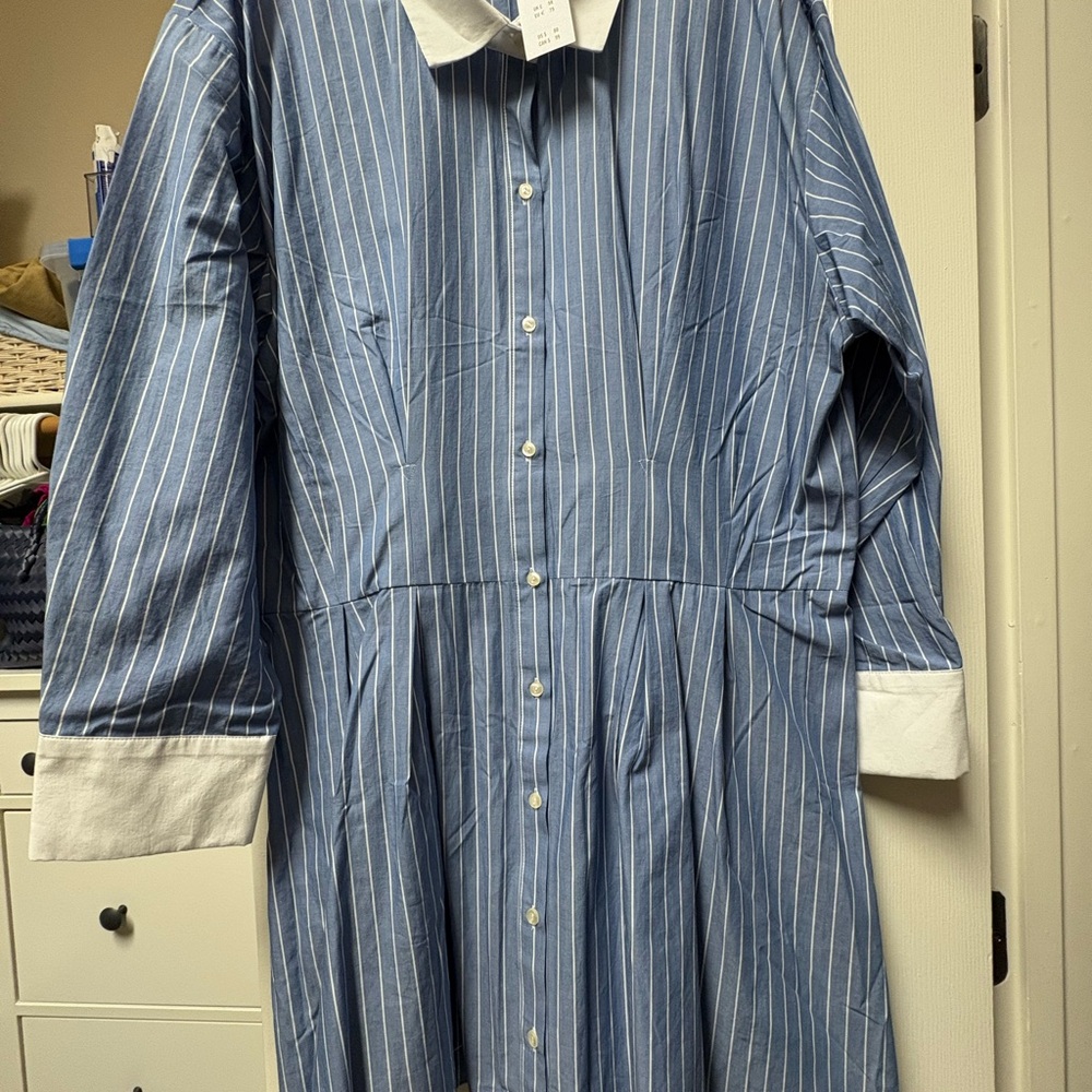 NWT Abercrombie & Fitch Blue & White Striped Button-Up Shirt Dress.
